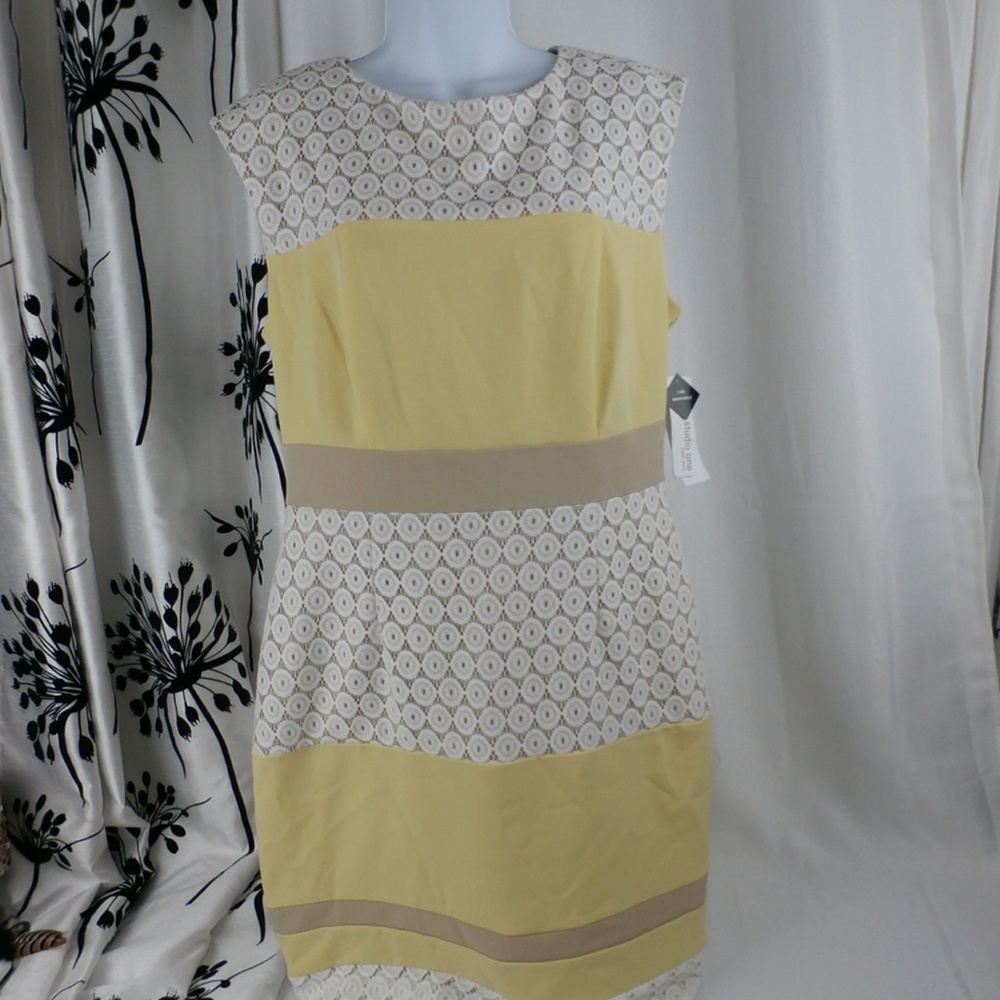 Studio One Yellow Sleeveless Sheath Dress 10
